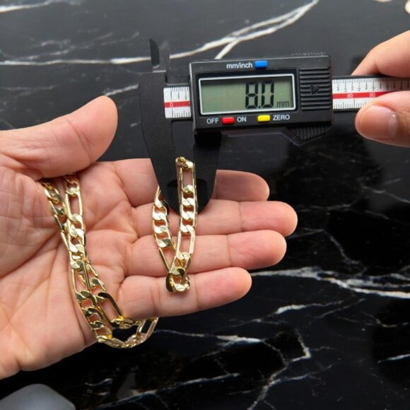 14k Gold Plated 18'' 8mm Figaro Chain Necklace Stylish Unisex Jewelry - Picture 4 of 4